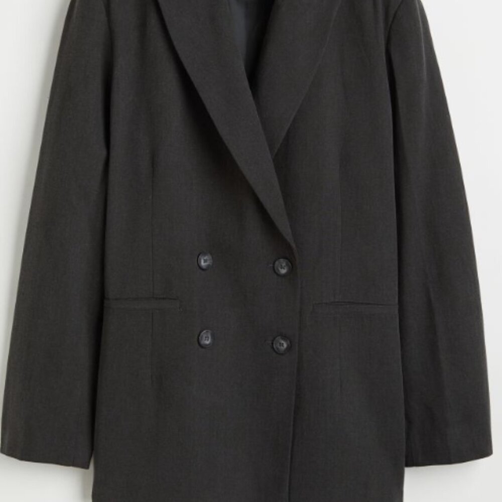 Grey Double-Breasted Blazer with Shoulder Pads